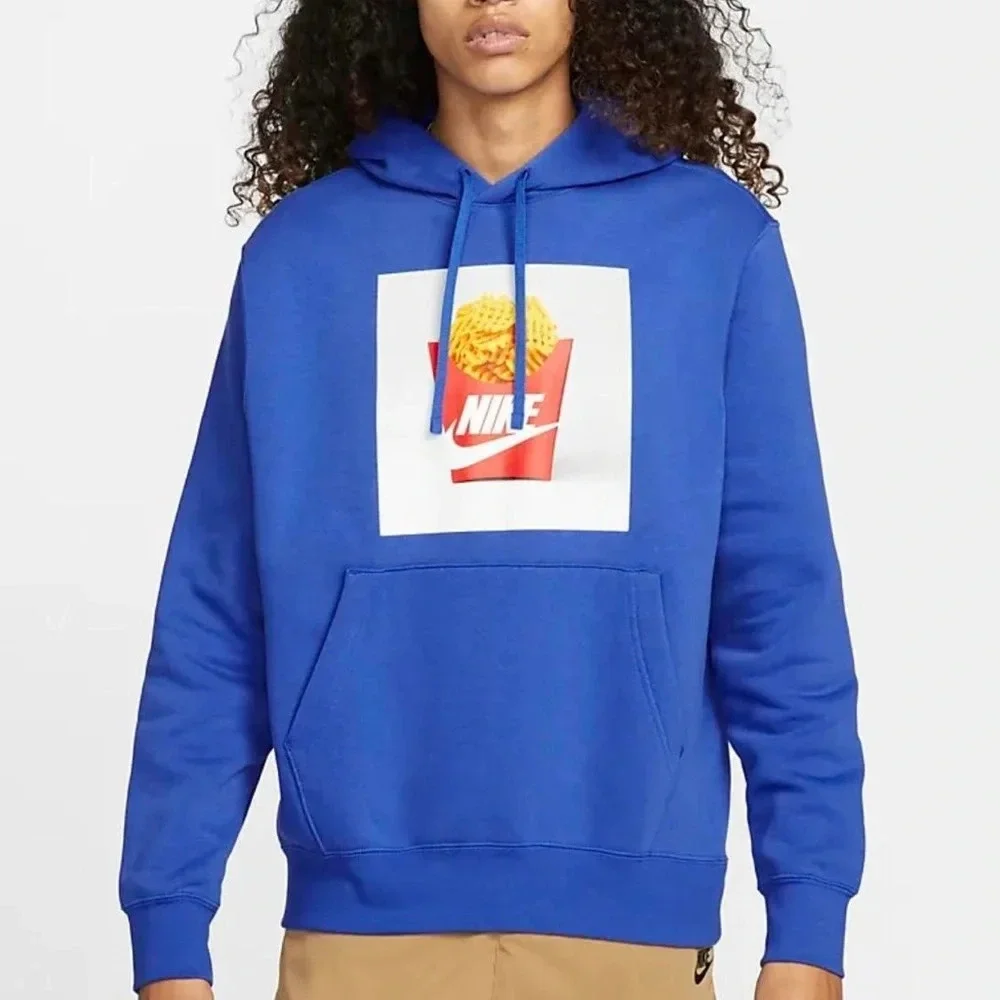 NIKE Mens Waffle Fries Blue Pullover Sweatshirt Hoodie Size L - Picture 1 of 9
